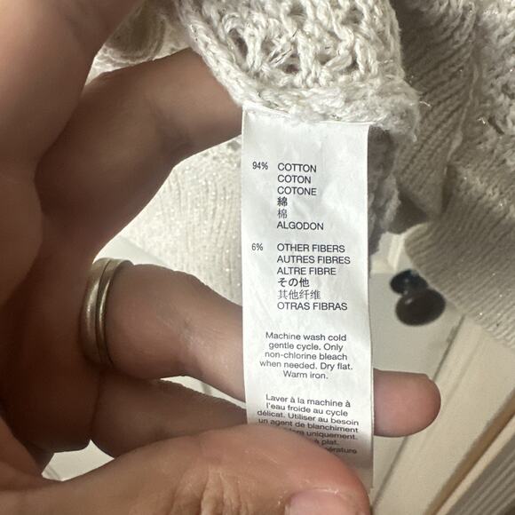 GAP Sweater Small Open Knit Silver Sparkle Metallic Cotton Womens - Picture 4 of 6